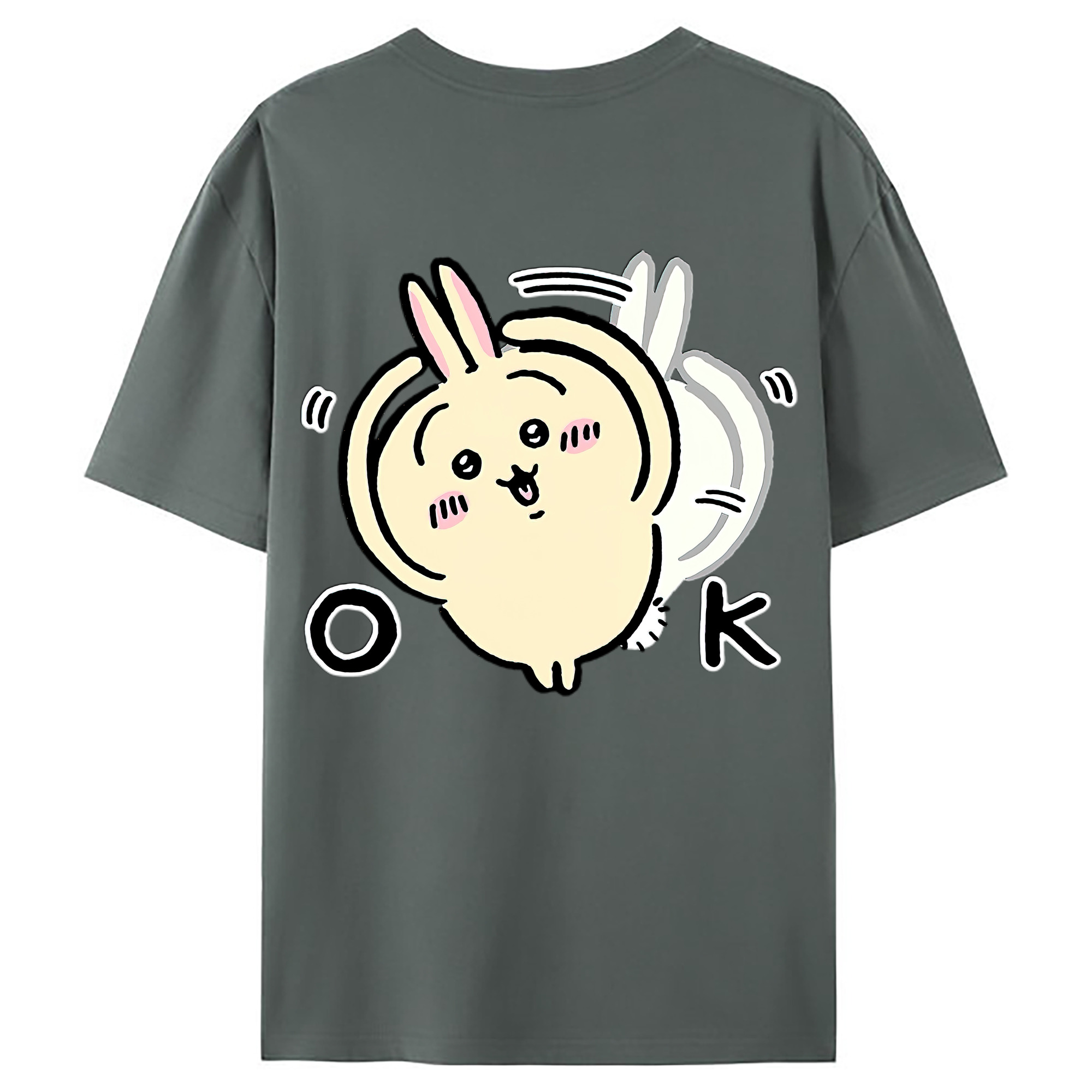 （画像用） ちいかわ うさぎ Chii-kawa usagi 綿100％ メンズ半袖Tシャツ（バックプリント） 通気性